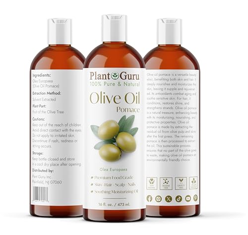 Plant Guru Olive Oil Pomace 16 fl. oz. 100% Pure Natural Carrier Moisturizer For Skin, Body, Face And Hair Growth. Great For DIY Soap Making, Cosmetics and Massage. - size: 16 Fl Oz (Pack of 1)