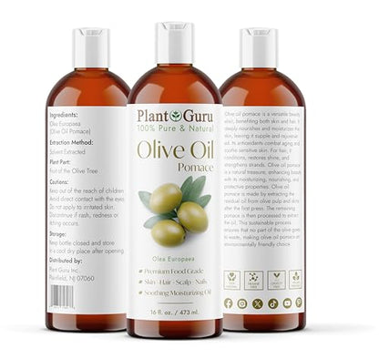Plant Guru Olive Oil Pomace 16 fl. oz. 100% Pure Natural Carrier Moisturizer For Skin, Body, Face And Hair Growth. Great For DIY Soap Making, Cosmetics and Massage. - size: 16 Fl Oz (Pack of 1)