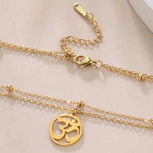 Women OM Necklace Indian Yoga Aum Om Ohm Pendant Necklace Stainless Steel Hindu Meditation Charm Sanskrit Symbol Spiritual Amulet Jewelry for Women Men - color: Layered-G