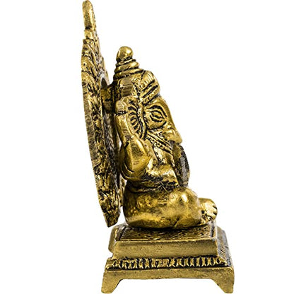 Spillbox Oxidised Finished Sinhasan Ganesha Brass God Idol Statue Showpiece for Home Office Figurine Religious Pooja | Puja Items Gift Living Room Decoration Home Décor, 6 X 9, Gold