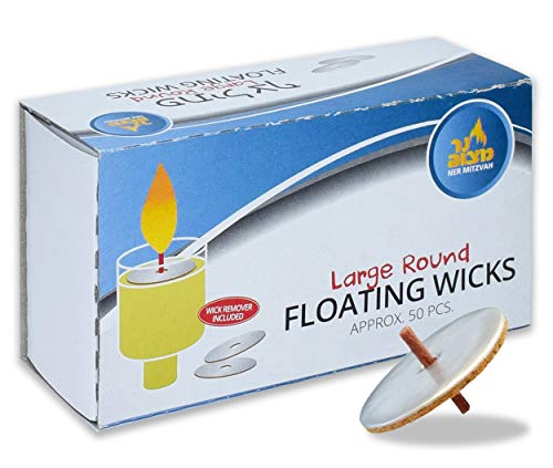 Ner Mitzvah Round Floating Wicks, Large Cotton Wicks and Cork Disc Holders for Oil Cups, Bonus Wick Removal Tweezers - 50 Count (Approx.)