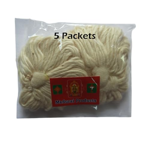 Lotus-Stem Cotton Wicks (108 pcs x 5 Pack) | Madurai Products Hand-Twisted Long-Burn Thiri Batti for Sacred Oil Lamps | Ideal for Festival, Pooja, Prayers, Hindu Rituals, Meditation