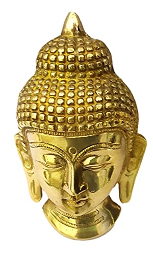 athizay Buddha Face Brass Hanging Sculpture Door or Wall Hanging Metal Idol 13 x 8 cm for Home Decoration Gold