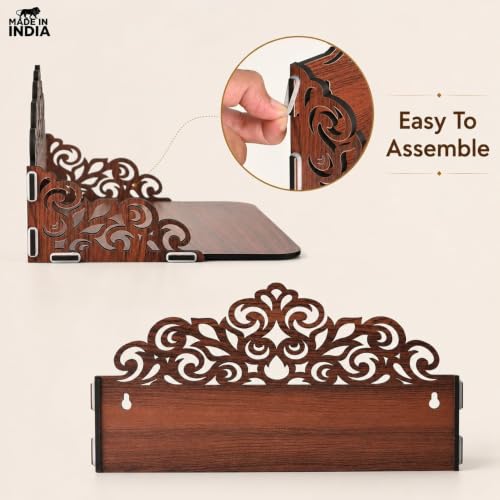 Wooden Pooja Mandir for Home Wall | Small Temple for Office & Room | Indian Wooden Temple for Table or Shelf | Compact DIY Mandir | 12x9x6 Inch | Classic Design