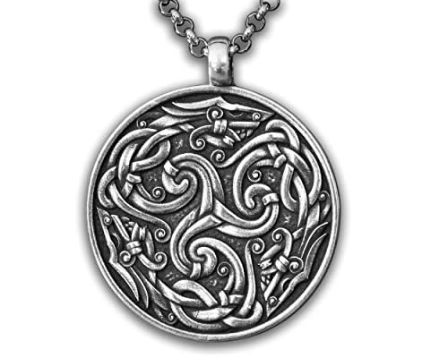 Baldur Jewelry Celtic Triskelion Necklace, 925 Sterling Silver Pendant - color: Dragon Triskelion - Silver