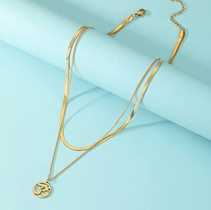 Women OM Necklace Indian Yoga Aum Om Ohm Pendant Necklace Stainless Steel Hindu Meditation Charm Sanskrit Symbol Spiritual Amulet Jewelry for Women Men - color: OM-Gold