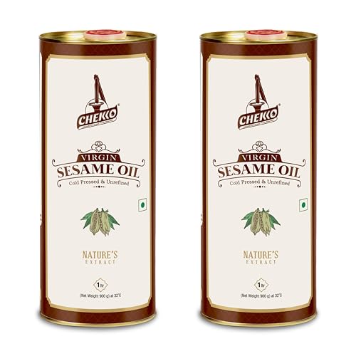 Chekko Cold Pressed Sesame Oil (Virgin, Kachi Ghani, Chekku) - 1L - 2 Pack - size: 33.8 Fl Oz (Pack of 2)