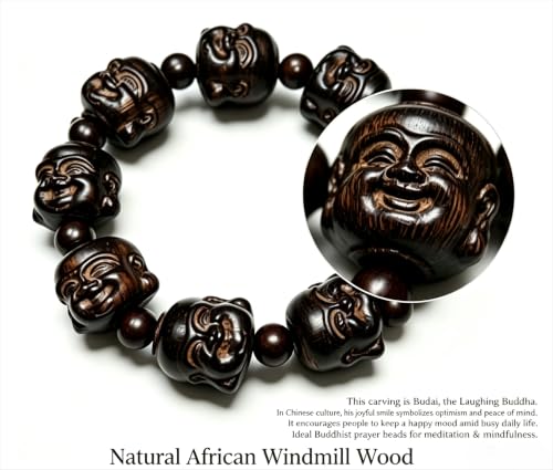 Pear Wood Buddha Beads Mala Bracelet Hand Carved Wooden Beads with Luminous Jade Lucky Charms Wealth Attracting Buddhist Prayer Bracelet for Men and Women Healing Energy Running Ring - color: Brown