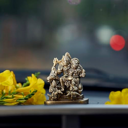 eSplanade Brass Shiva Parvati Pariwar - Shiva Family | Shiva Bholenath Shankar Parvati Ganesh Ganesha Nandi Family Murti Idol Statue Sculpture - Small Size - 2.25" inches - style: Shiva Pariwar