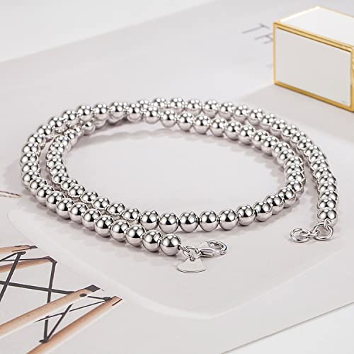 Dankadi Men Solid 925 Sterling Silver Bead Necklace Women 4MM 6MM Round Prayer Beads Link Chain 18 "20" 22 "24" 26 "28" 30" 32" 34" Italy Jewelry Gift - color: 6MM, size: 26 inches