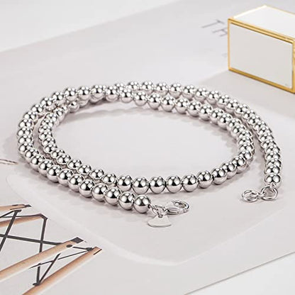 Dankadi Men Solid 925 Sterling Silver Bead Necklace Women 4MM 6MM Round Prayer Beads Link Chain 18 "20" 22 "24" 26 "28" 30" 32" 34" Italy Jewelry Gift - color: 6MM, size: 26 inches