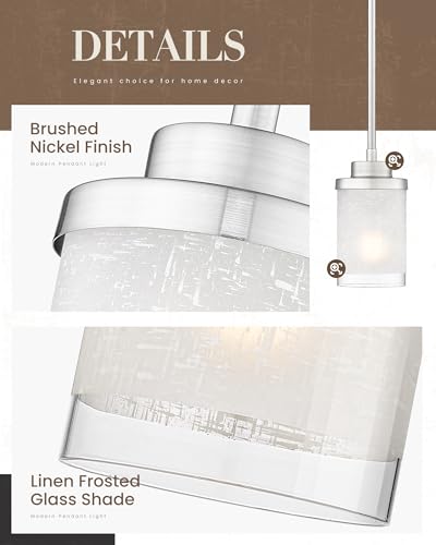TENGXIN 6" Brushed Nickel Pendant Lights Kitchen Island, Frosted Glass - color: Brushed Nickel, Linen Frosted Glass, size: 6"