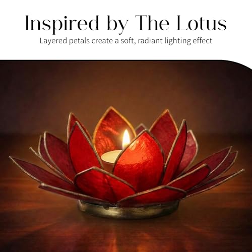 Om Gallery Gemstone Lotus Tea Light Holder, Candle Styling, Ruby - color: Ruby, size: Regular