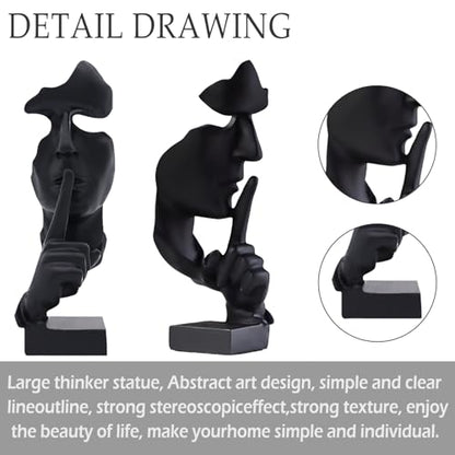 aboxoo Thinker Statue, Silence is Gold Abstract Art Figurine (Large Black) - color: Black, size: Large