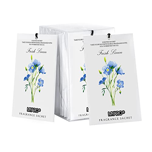 MYARO 12 Pack Fresh Linen Scented Sachets, Closet Deodorizer Car Freshener - color: Linen, size: 12 Packs