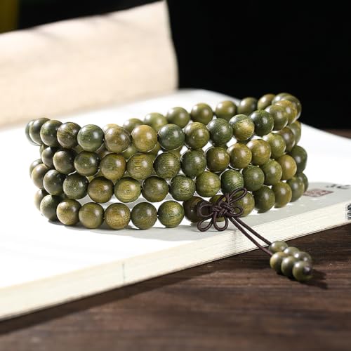 Green Sandalwood Mala Bracelet for Men 108 Beads for Meditation Mala Beads Necklace - style: 8mm Round Beads-32 Inches