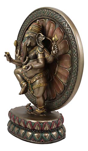 Ebros 9.25" Tall Hindu Supreme God Dancing Nritya Ganesha Chaturthi in One Legged Yoga Pose On Lotus Sun Disc Ohm Plaque Statue Patron of Success Arts and Wisdom Hinduism Vastu Altar Decorative