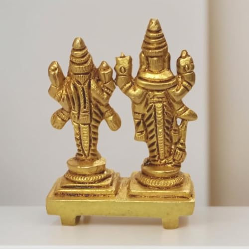 Brass Laxmi Vishnu Murti 2 Inch 100 Gram Mini Idol for Home Temple, Pooja Mandir, Hindu God Statue, Decorative Religious Figurine, Car Dashboard Idol, Spiritual Gift