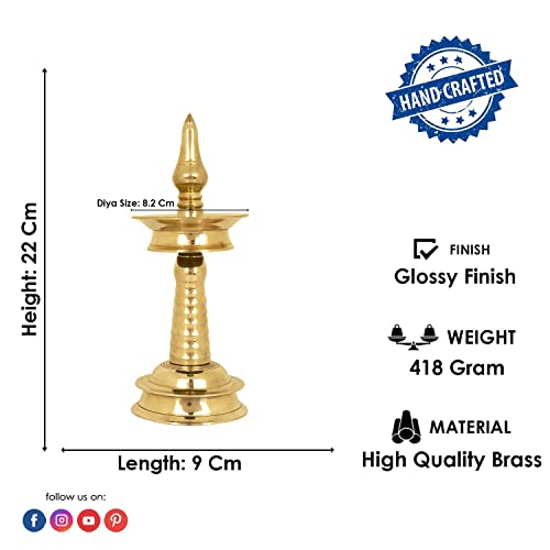 SATVIK 8.5 Inch 1 Step Standing Brass Metal Kerala Samai Diwali Deepak for Puja Traditional Panchmahal Pooja Deepam Diya Oil Lamp Kutthu Vilakku Dia Deepawali Indian Housewarming Return Gift Items - size: 8.5 Inch