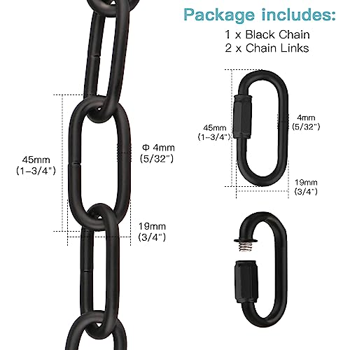 Helunsi Industrial Lighting Chain, 6 Feet Black Light Fixture Chain - color: Black