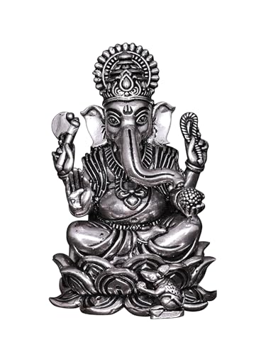 Exotic India Small Superfine Blessing Lord Ganesha Brass Statue | Silver Plated Ganpati Idol Figurine Gift for Home Décor, Office, Table Decorative