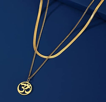 Women OM Necklace Indian Yoga Aum Om Ohm Pendant Necklace Stainless Steel Hindu Meditation Charm Sanskrit Symbol Spiritual Amulet Jewelry for Women Men - color: OM-Gold