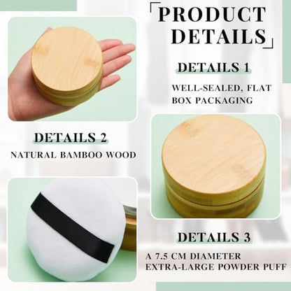 Frienda 100 ml Bamboo Loose Powder Puff and Container Empty Dusting Powder Jar for Body Face Makeup Travel Case Compact Case Holder with Sifter Lids and Puff - size: 100 ml