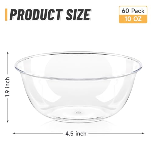 10 oz Small Clear Plastic Bowls, 60 Pack - size: 10 oz (Pack of 60)