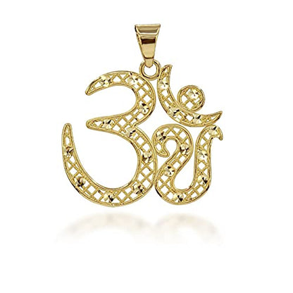 Certified 14k Gold Sparkle-Cut Filigree Om/Ohm/Aum Pendant - color: Yellow Gold