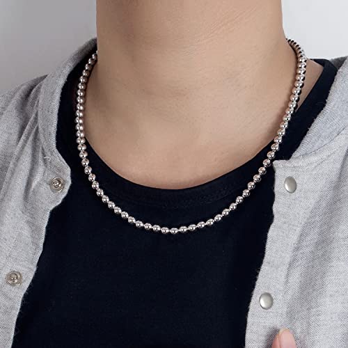 Dankadi Men Solid 925 Sterling Silver Bead Necklace Women 4MM 6MM Round Prayer Beads Link Chain 18 "20" 22 "24" 26 "28" 30" 32" 34" Italy Jewelry Gift - color: 6MM, size: 34 inches