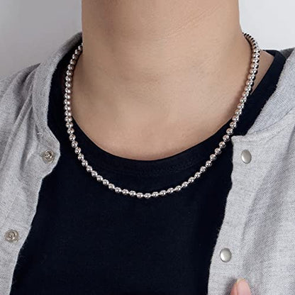 Dankadi Men Solid 925 Sterling Silver Bead Necklace Women 4MM 6MM Round Prayer Beads Link Chain 18 "20" 22 "24" 26 "28" 30" 32" 34" Italy Jewelry Gift - color: 6MM, size: 34 inches