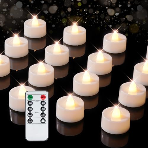 BEICHI 12Pcs Flameless LED Tea Lights with Remote & Timer,White Base,400Hrs - color: Warm White Light, White Shell, size: 12-Pack