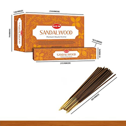 HEM Premium Sandalwood Masala Incense Sticks | Soothing Aroma, Air Purifier for Meditation | Aromatherapy Incense For Anxiety & Stress Relief | Gift Set | Pack of 12 (15 gms each) - size: Sandalwood