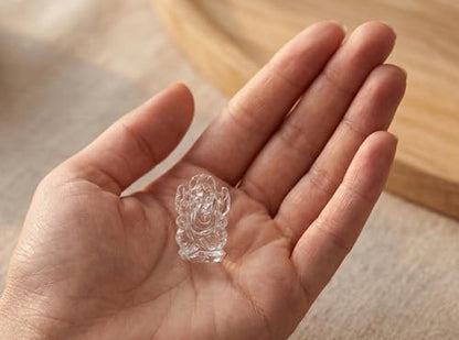 Ganesh Statue Natural Crystal Quartz Gemstone Ganesha Success and Good Luck Crystal Sculpture Pocket Size Ganesha Statue - color: Crystal Quartz Ganesh