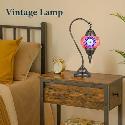 Marrakech Turkish Mosaic Lamp Stained Glass Table Lamp with Tiffany Style - color: Red