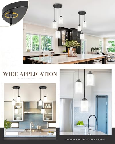 TENGXIN 3-Light Matte Black Pendant Lights Kitchen Island, Dual Glass Shade - color: Matte Black, Dual Glass, size: 4", 3-Light