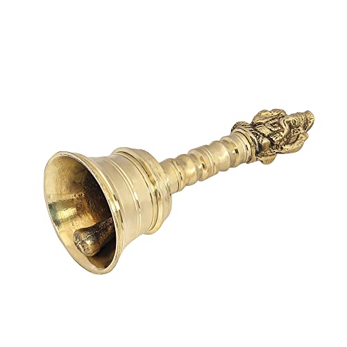 Loud Solid Pooja Bell Hand Bell Call Bell Wedding Bell Dinner Bell Temple Bell Puja Bell Golden Classroom Bell with Made by Brass (Ganesha) - color: Ganesha