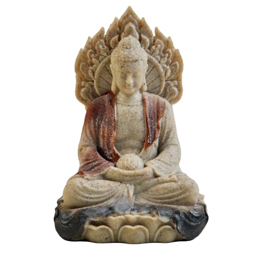 Shakyamuni Buddha Statue - Hand-Painted Resin Sculpture with Mandala Halo & Lotus Throne for Meditation, Zen Altar, Home Office Decor