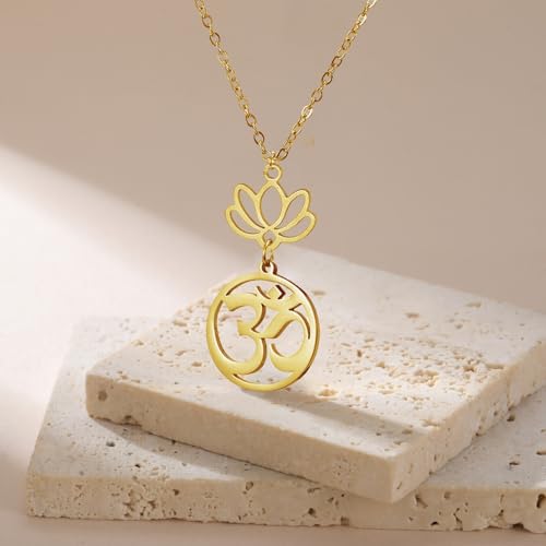 Women OM Necklace Indian Yoga Aum Om Ohm Pendant Necklace Stainless Steel Hindu Meditation Charm Sanskrit Symbol Spiritual Amulet Jewelry for Women Men - color: G-2pcs pendant
