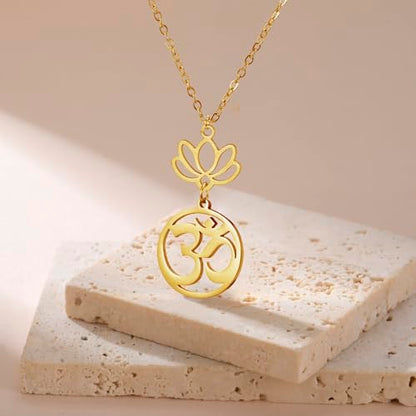 Women OM Necklace Indian Yoga Aum Om Ohm Pendant Necklace Stainless Steel Hindu Meditation Charm Sanskrit Symbol Spiritual Amulet Jewelry for Women Men - color: G-2pcs pendant