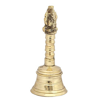 Loud Solid Pooja Bell Hand Bell Call Bell Wedding Bell Dinner Bell Temple Bell Puja Bell Golden Classroom Bell with Made by Brass (Ganesha) - color: Ganesha