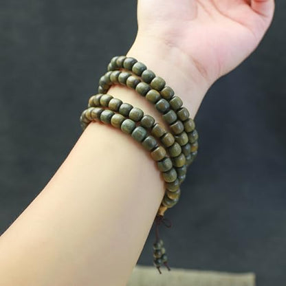 Green Sandalwood Mala Bracelet for Men 108 Beads for Meditation Mala Beads Necklace - style: 9x8mm Cylindrical Beads-32 Inches