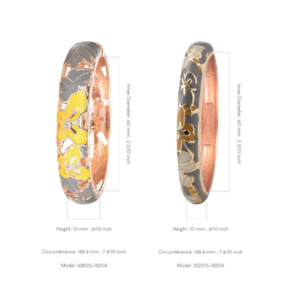 UJOY Fashion Cloisonne Bracelets Plated Butterfly Filigree Enameled Womens Gifts Bangles Spring Hinged 88A09 - color: A09-2 PCS/Set-Grey Yellow