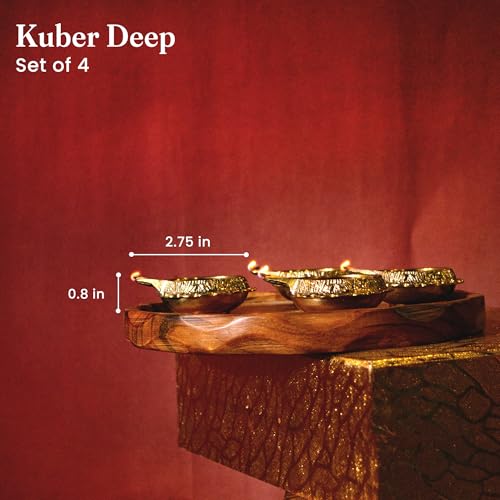 Fine Living Kuber Brass Diyas for Pooja Set of 4, 2.75Inch, Gold Finish - style: Kuber Diya Set of 4