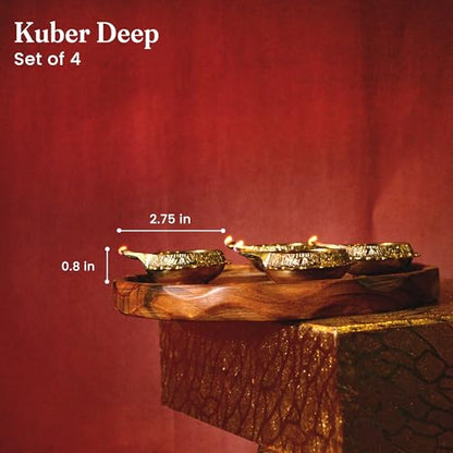 Fine Living Kuber Brass Diyas for Pooja Set of 4, 2.75Inch, Gold Finish - style: Kuber Diya Set of 4