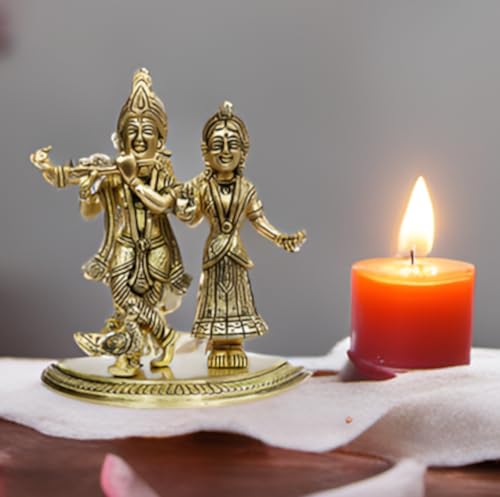 Purpledip Brass Statue Radha Krishna in Raas Leela, Pure Divine Dance of Love (12100)