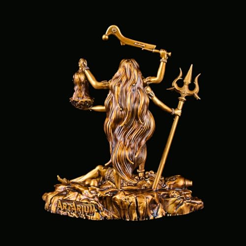 Artarium Kali MATA Statue 4 Inch Antique Gold Finish, Kali Maa Idol, Hindu Goddess Murti for Car Dashboard, Home Temple, Pooja Mandir, Office Desk, Meditation Altar & Spiritual Gift - color: Kali Mata Antique