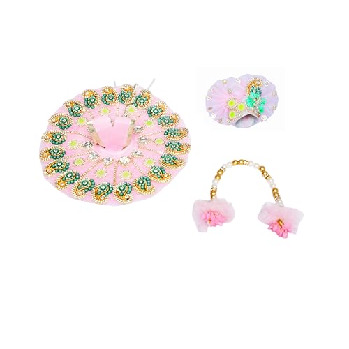 Laddu Gopal Dress with Mukut Bal Krishna ji Kanha ji God Vastra- Pink (8") - size: 8" Inches -1