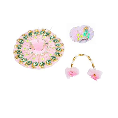 Laddu Gopal Dress with Mukut Bal Krishna ji Kanha ji God Vastra- Pink (8") - size: 8" Inches -1