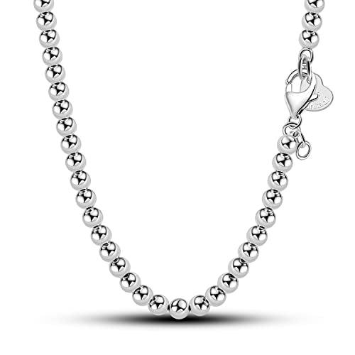 Dankadi Men Solid 925 Sterling Silver Bead Necklace Women 4MM 6MM Round Prayer Beads Link Chain 18 "20" 22 "24" 26 "28" 30" 32" 34" Italy Jewelry Gift - color: 6MM, size: 34 inches